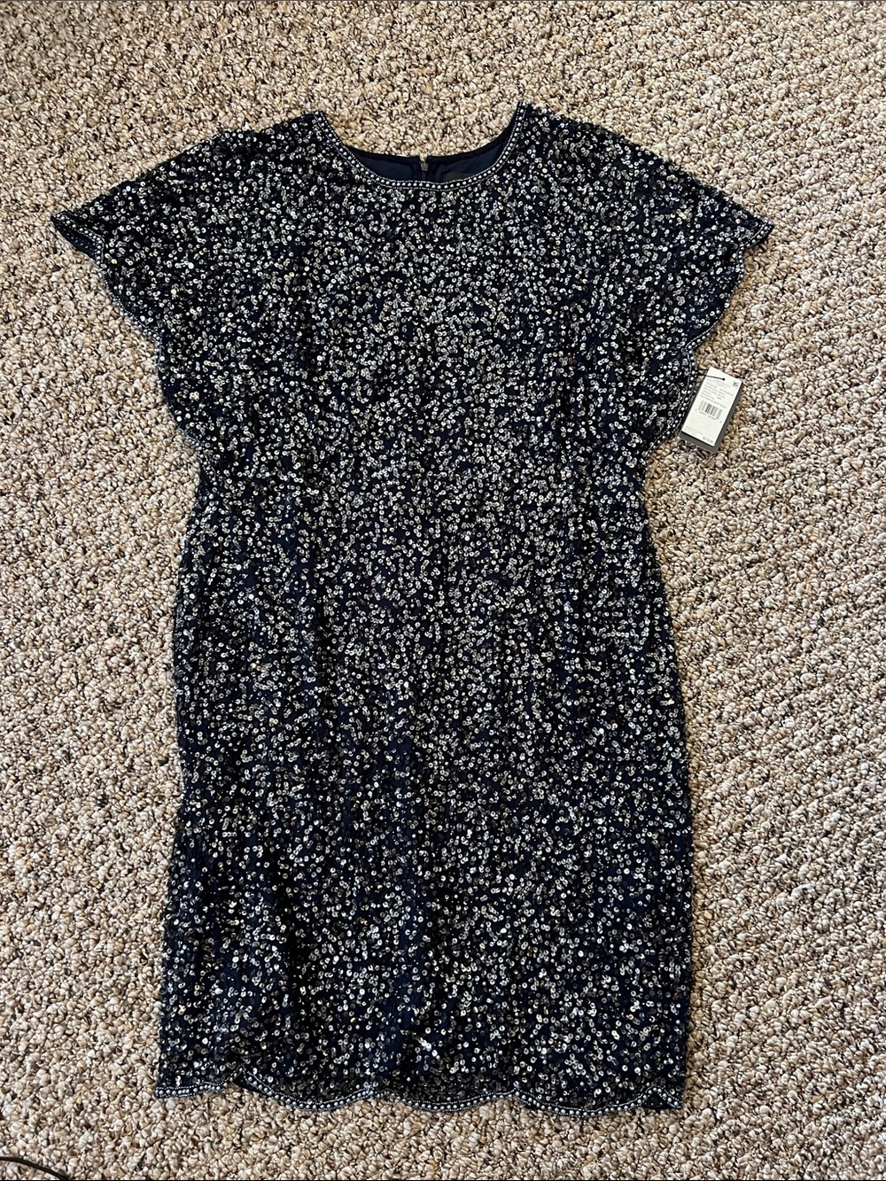 Adrianna Papell Navy Sequin Flutter Sleeve Dress